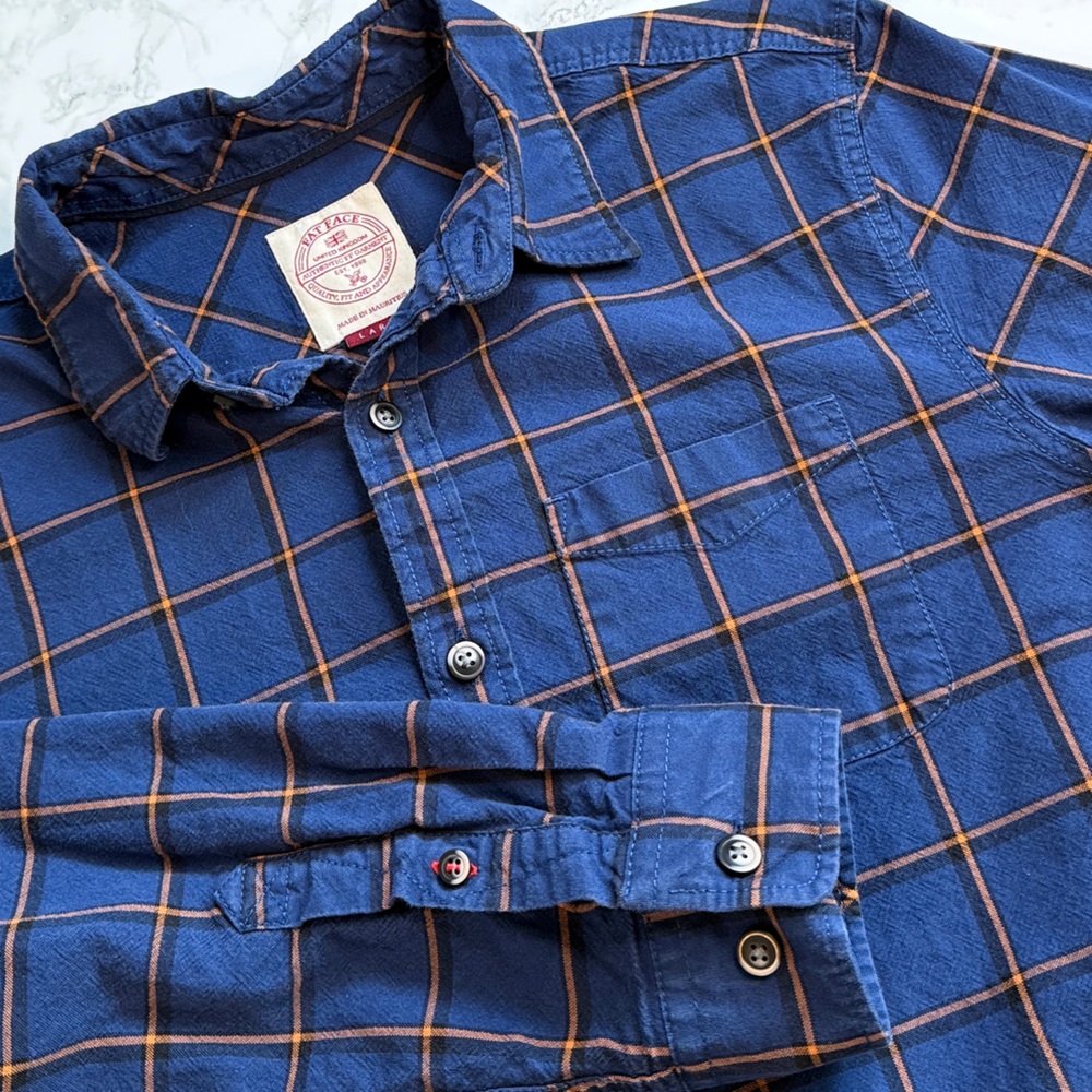 Fat Face Blue Orange Windowpane Plaid Button Down Shirt Men’s Large